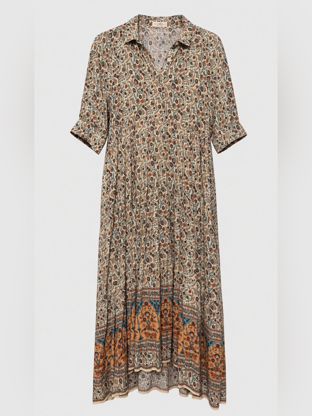 Natural Life Floral Button Front Midi Shirt Dress L